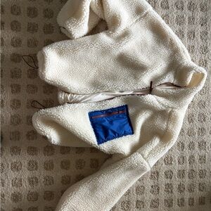 Cream Sherpa Jacket with Blue Pocket